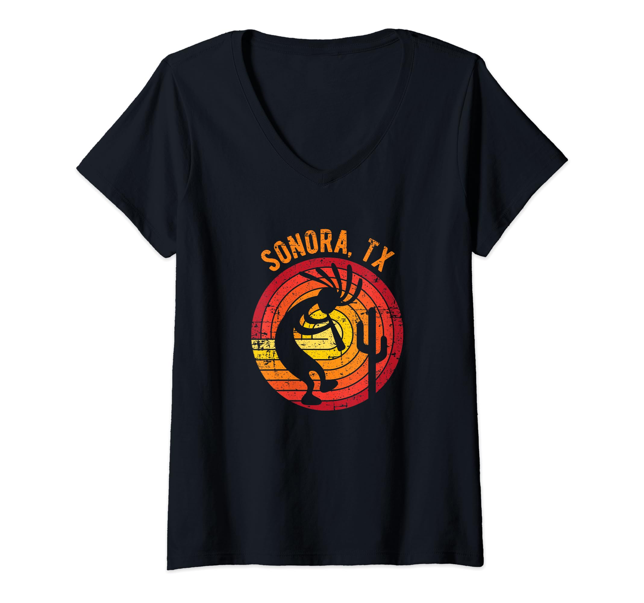 Sonora Texas USA Dancing Kokopelli Distressed Design V-Neck T-Shirt