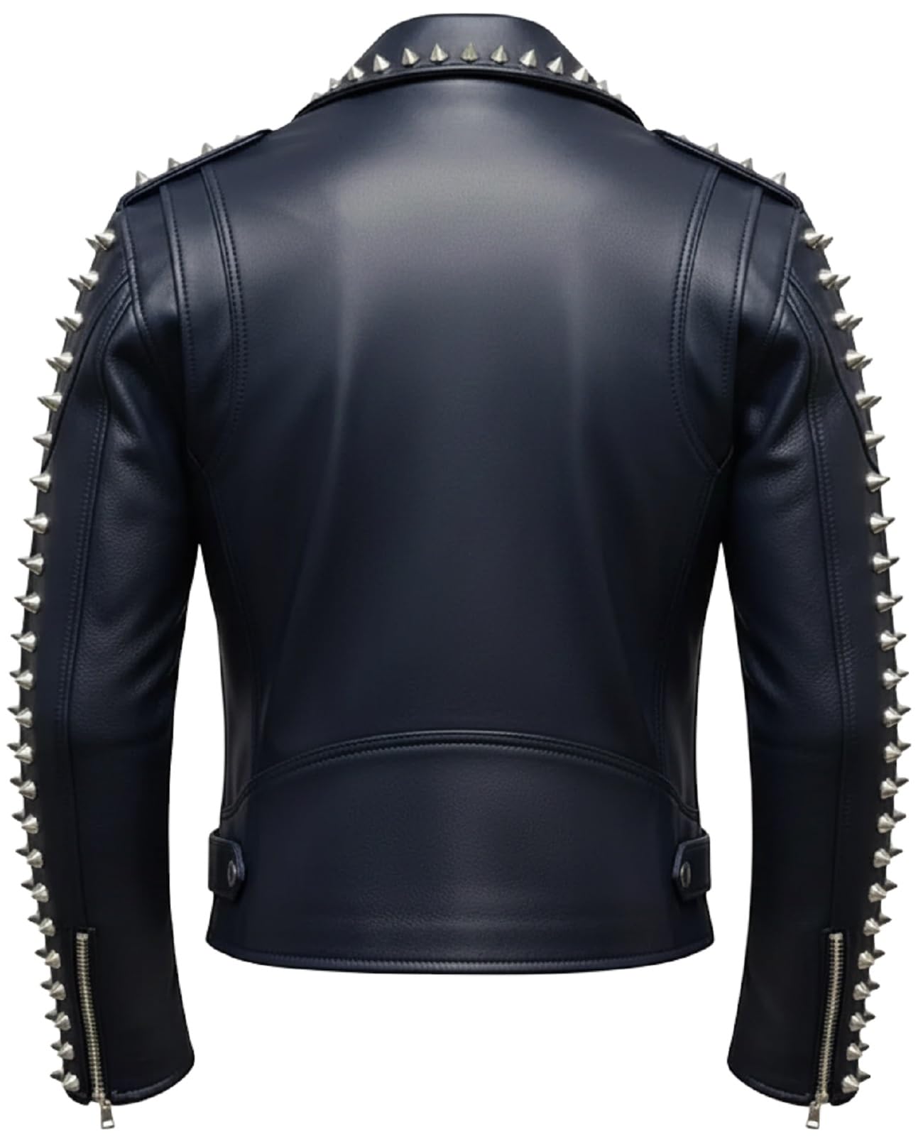 Chaqueta de cuero azul marino con tachuelas para hombre, ropa de abrigo punk rock con pinchos para Halloween