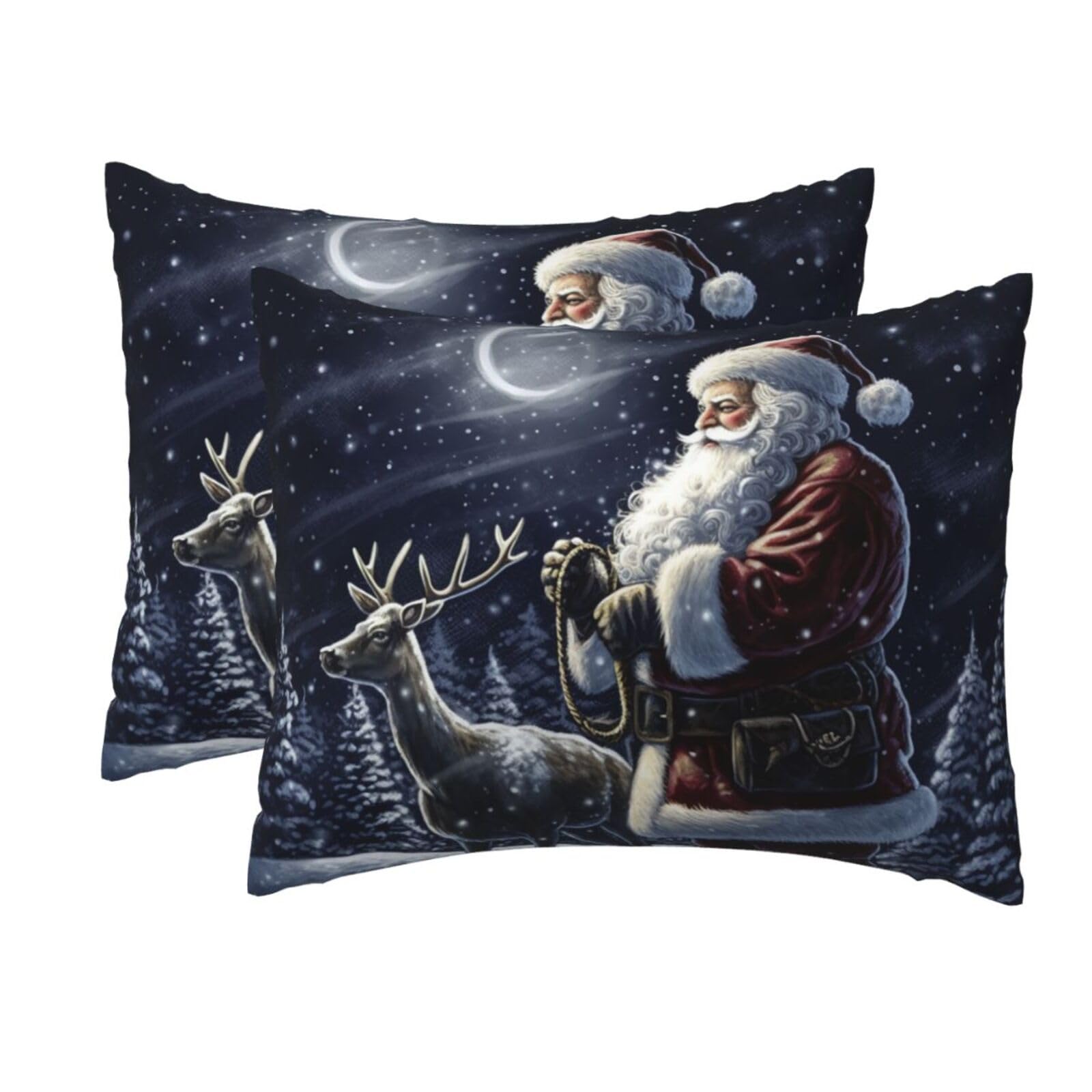 2 Pack Standard Size Pillow Cases for Hair and Skin Soft Breathable Pillow Case Covers with Hidden Zipper Night Santa Pillowcase 20x26 Inches Pillow Cover for Sleeping Gift