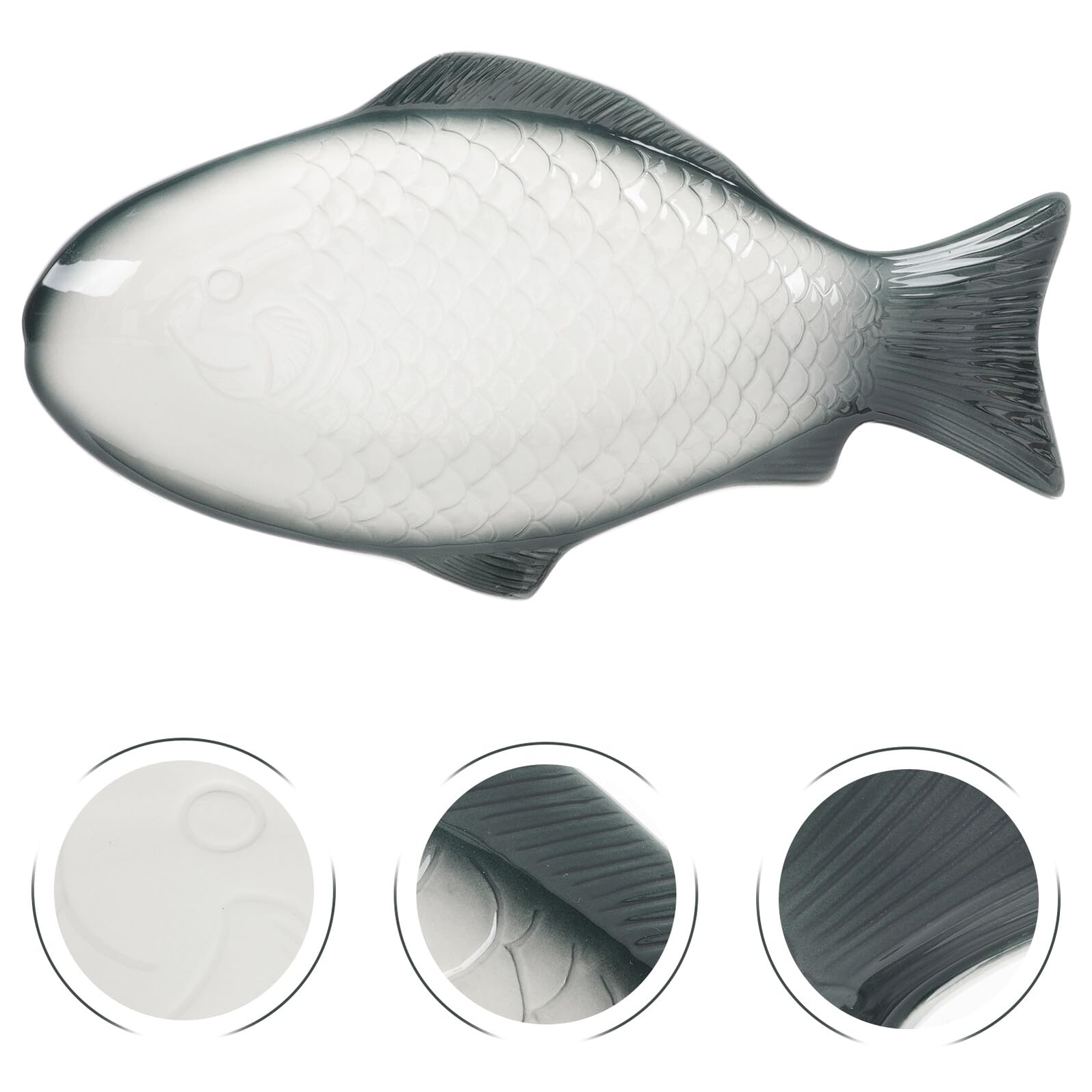 Toyvian Plato De Pescado De Cerámica De 15 Pulgadas Color Verde Oscuro, Plato Al Vapor Seguro y Duradero, para Servir Mariscos y Aperitivos, Adecuado para Mesa Festiva y Uso Doméstico