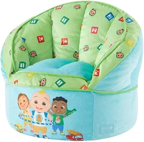 Idea Nuova Cocomelon - Puf redondo azul para niños, a partir de 3 años, grande Cocomelón,Spidey y sus increíbles amigos,Unicornio,Tiburón