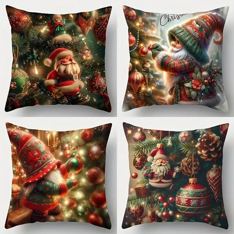 PORUPAEL 4 Stück Weihnachten Kissenbezug 45x45cm Christmas Cushion...