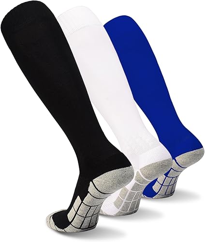 ELUTONG Calcetines de fútbol para jóvenes, niños y adultos, 3 pares de calcetines deportivos de fútbol alto hasta la rodilla