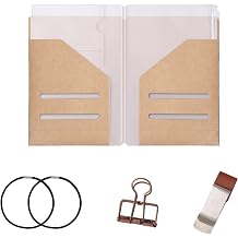 Roadtofree Passport Size Travelers Notebook Accessories Kit - All-in-One Set with Kraft Folder, PVC Zipper Case, Pen Holder, Binder Clip & 2 Elastic Bands for Travel Journal, Daily Use Kraft, Passport Size 1 PC