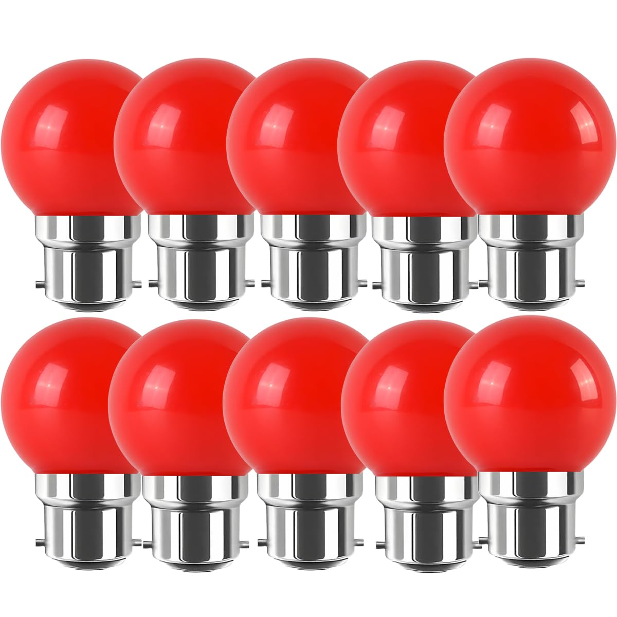 WULUN B22 LED Bulb 2W Equivalent 20W Colored Red Bayonet G45 Mini Globe Bulb for Outdoor Terrace Christmas Garland, Pack of 10