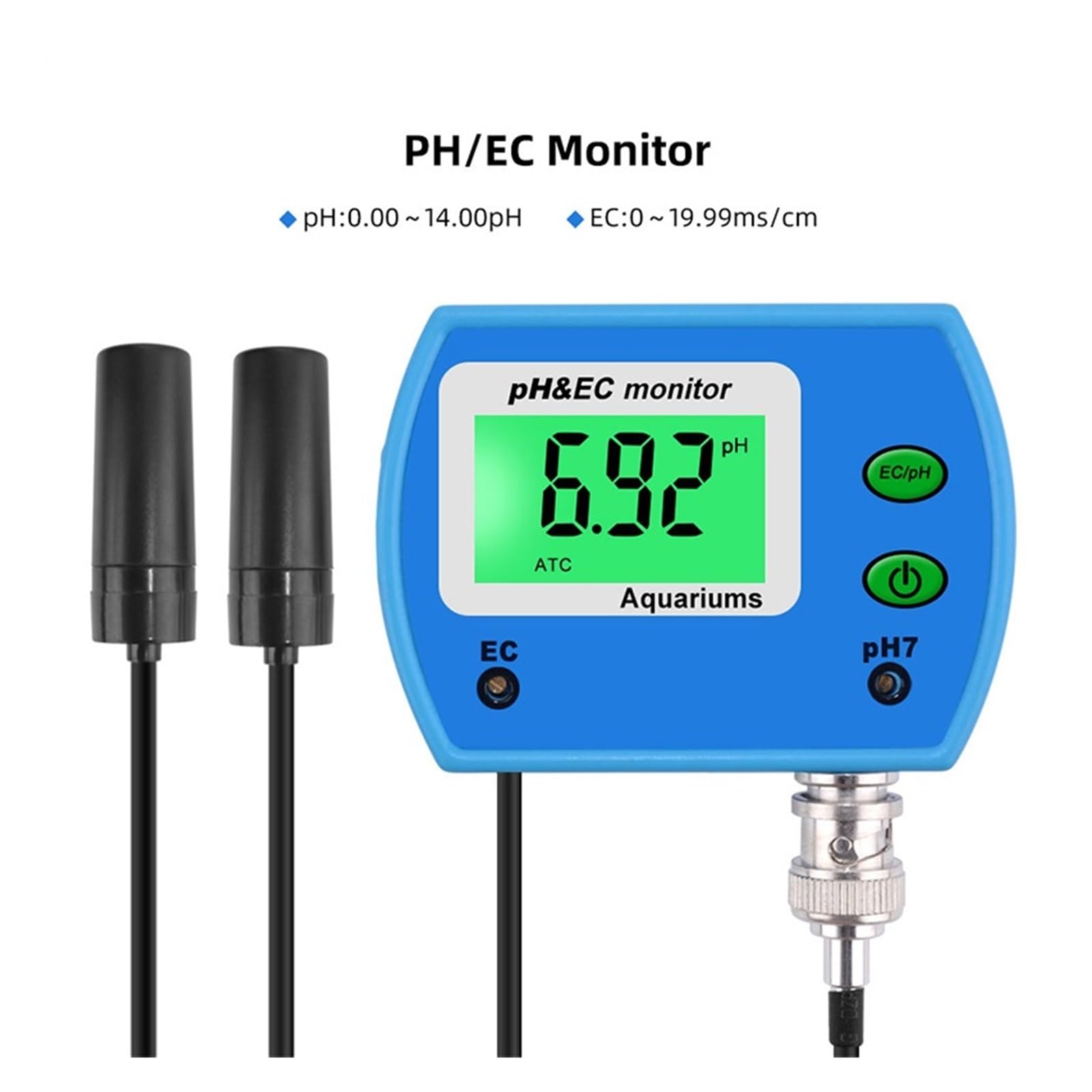 Medidor de PH EC 2 en 1, Monitor Digital calidad del agua, acidómetro línea multiparámetro for herramienta prueba acuario Amplio Rango NuméRico