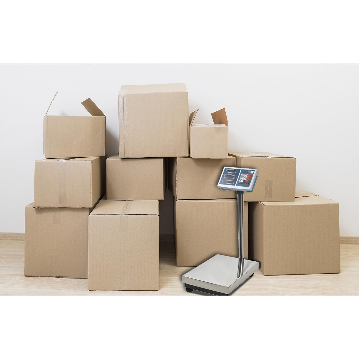 Báscula digital electrónica de plataforma, 100 kg 50 g, pantalla LED, giratoria 360 grados, ajustable, funcionamiento a pilas, red de energía, función tara, 23536