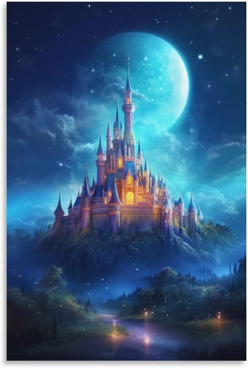 Enchanting Castle Fairytale Canvas Poster with Magical Dreamlike Fantasy Charm Canvas Art Poster and Wall Art Picture Print Modern Family Bedroom Decor Posters 12x18inch(30x45cm)