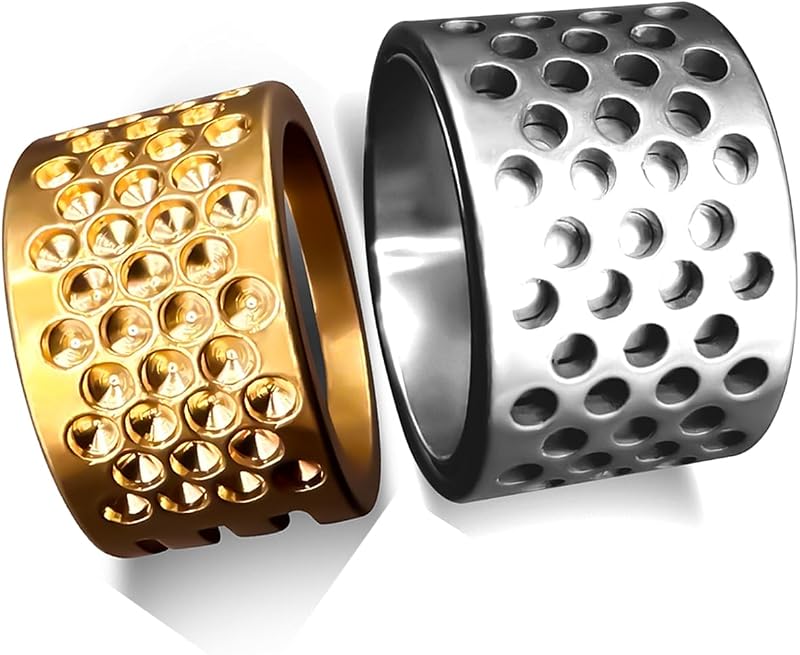 Juego de dedales de costura para anillos HiSew - 2 tamaños para coser y acolchar a mano | Incluye dos dedales de costura con anillos en tamaños mediano y grande para coser a mano, acolchar, coser y manualidades cotidianas.