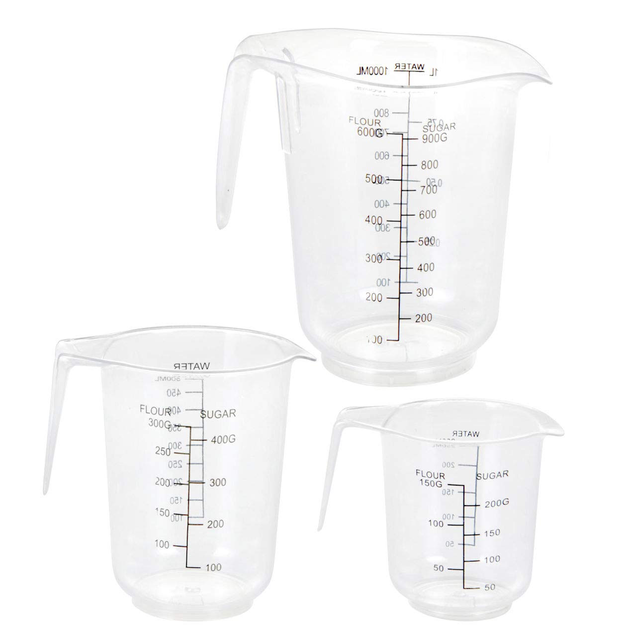Messbecher-Set aus Kunststoff, 3-teilig (250 ml, 500 ml, 1000 ml)