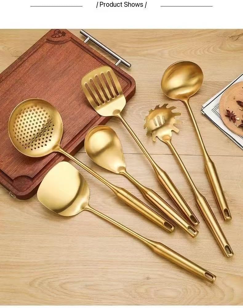 Gold Kitchen Utensil Set: 7-Piece Stainless Steel Cooking Tools