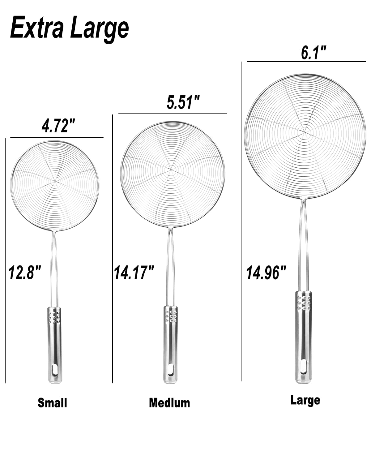 Konquer TimeS Deep Fry Mesh Jhara/Puri Strainer - Set of 3 Pcs (Silver), 15L x 15W x 10H cm 4