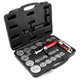 24-Piece Pneumatic Brake Caliper Tool Set with Case – Compatible with American, European, Japanese Vehicles, Includes Rewind Tool, Adapters, Brake Caliper Wind Back Tool Professional Brake Tool