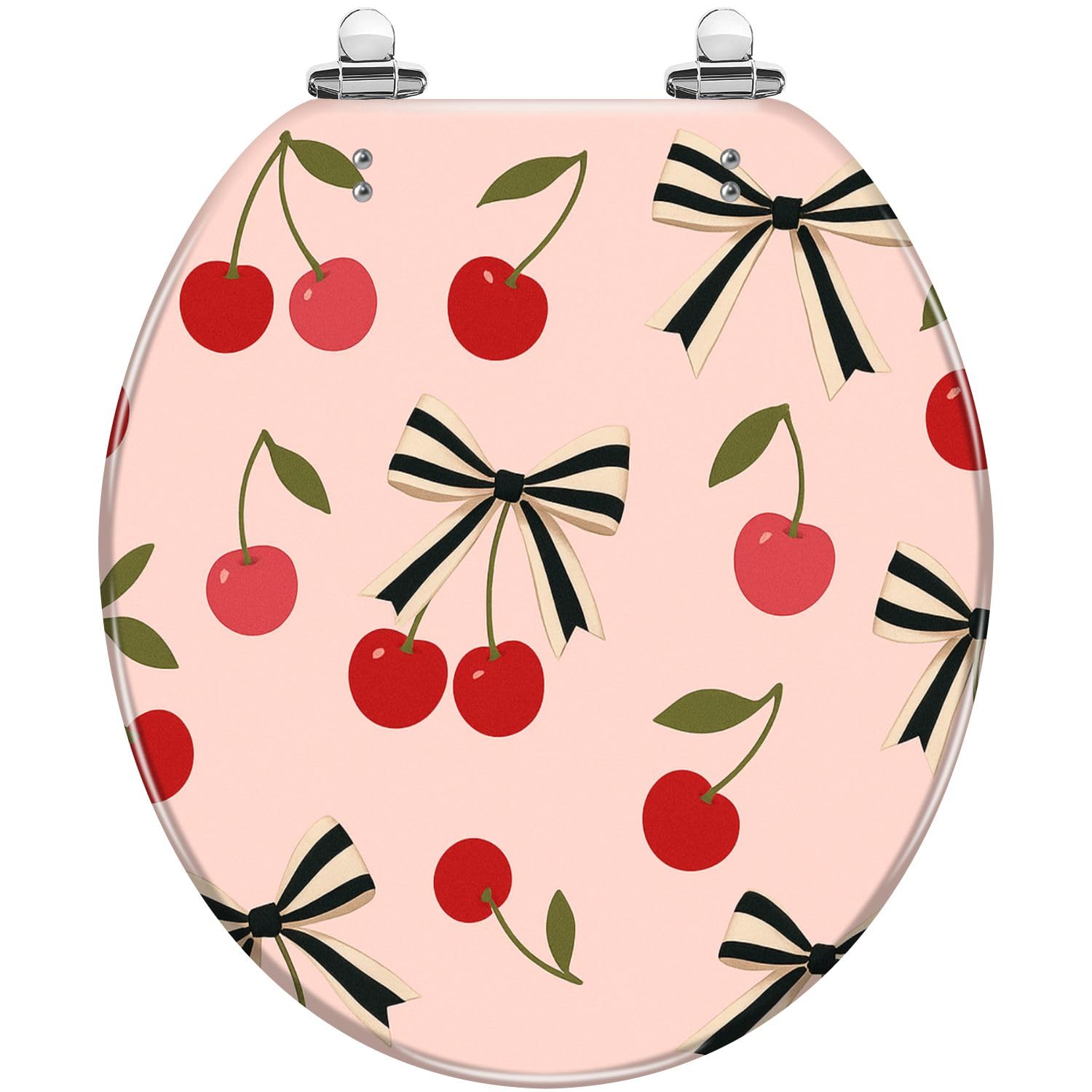 Round Toilet Seat seamless pattern red tones cherry striped black pastel peach Resin Toilet Seat Quietly Close Quick Release Hinges with Cover Bumpers Decorative Easy to Install Clean