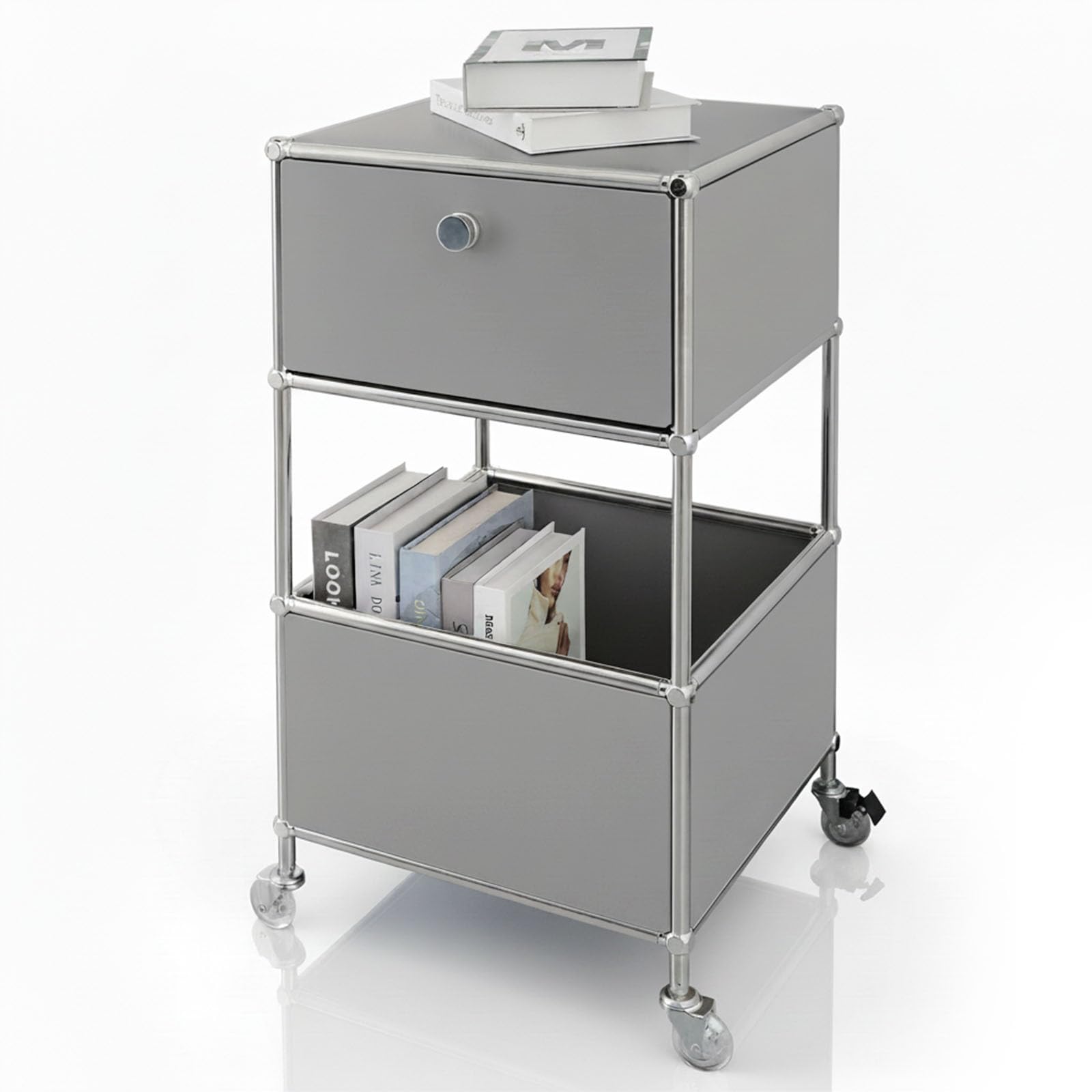 Floordirekt Concept Epure MK-145 - Estantería de metal para salón, oficina, pasillo, color gris, cromo, 69 x 40 cm