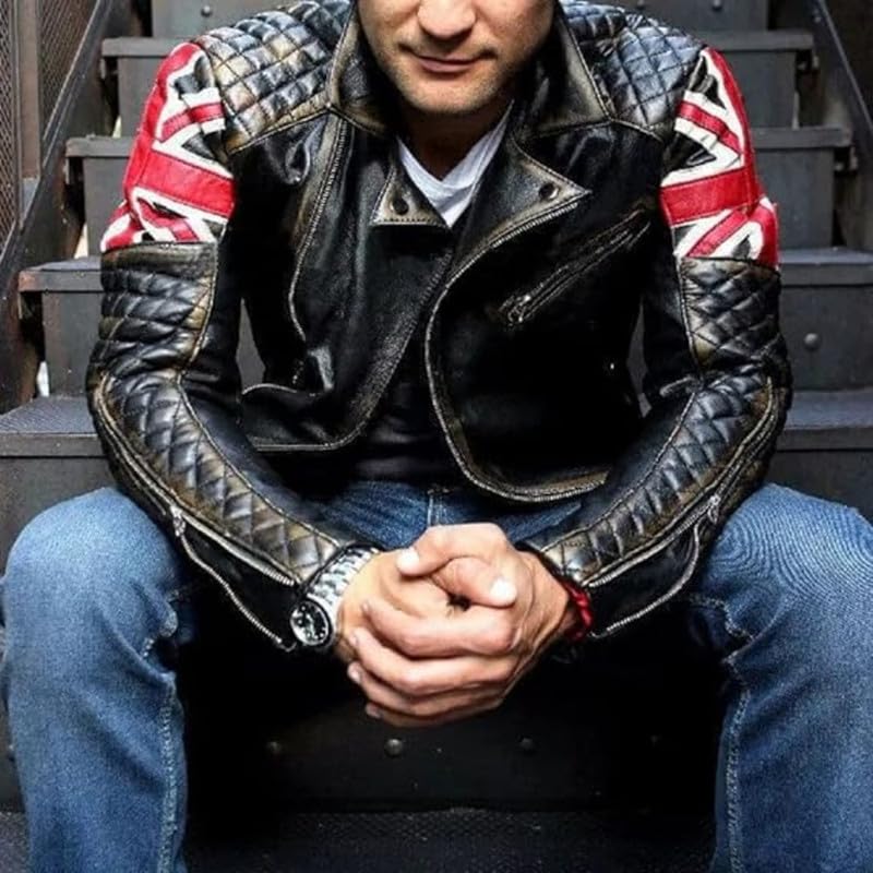 Men's Vintage Cafe Racer UK Flag Quilted Motorcycle Leather Jacket | Patriotic Biker Jacket for Men British2