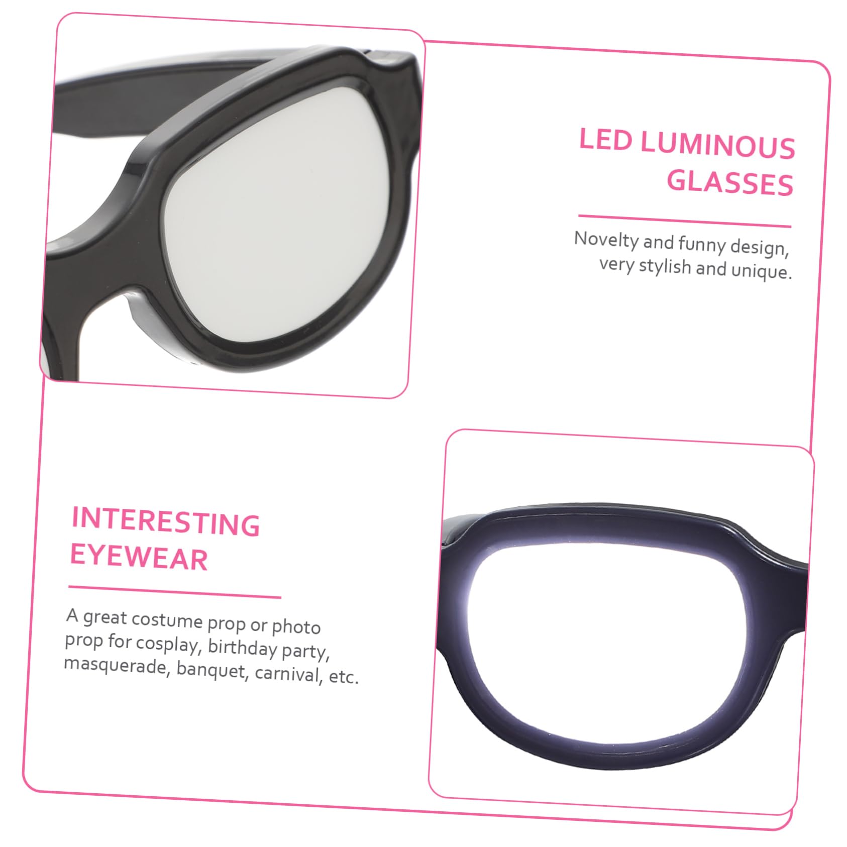 COLLBATH Gafas LED Luminosas Recargables Usb, Diseño Novedoso y Ligero de Plástico Negro para Carnaval y Ktv, Accesorio Divertido y Único Color Aleatorio