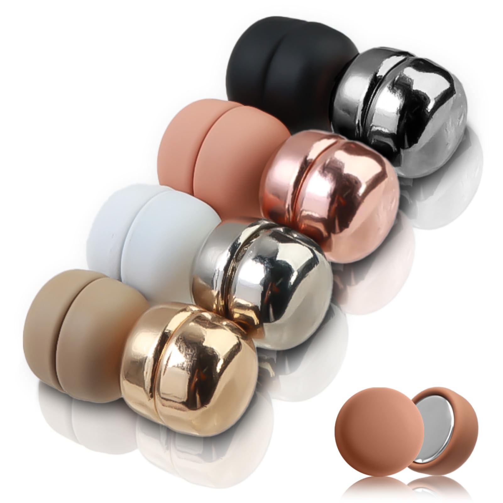 Hijab Magnetic Pins, Classic Round Shiny and Matte Stable Hijab Colorful Multi-Use Pins Pinless for Women Clothing Scarf Small Hijab Tidy No-Snag Hijab Magnets (8Pairs-Round)