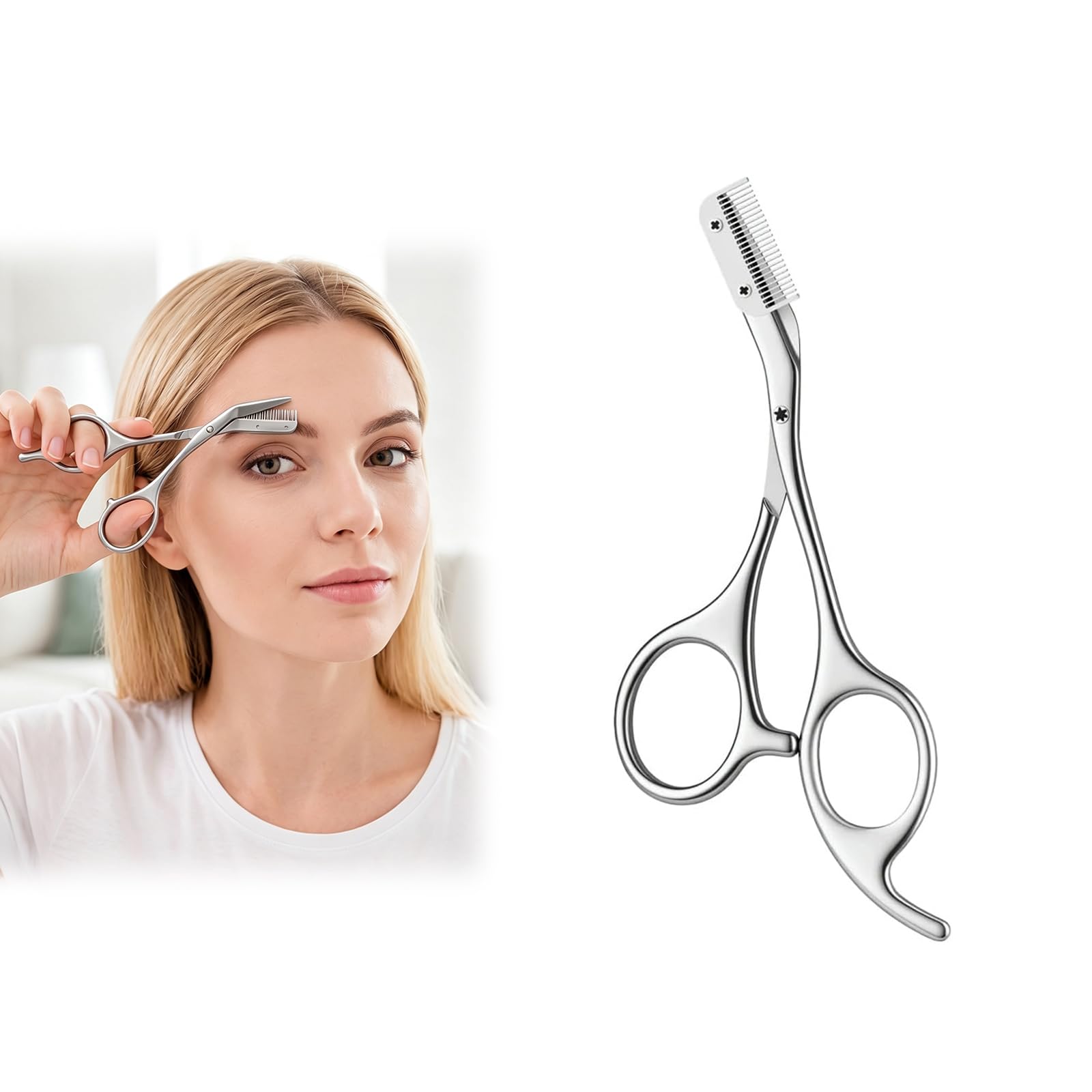 Eyebrow Trimmer Scissor with Comb, Eyebrow Trimmer for Women and Men Silver
