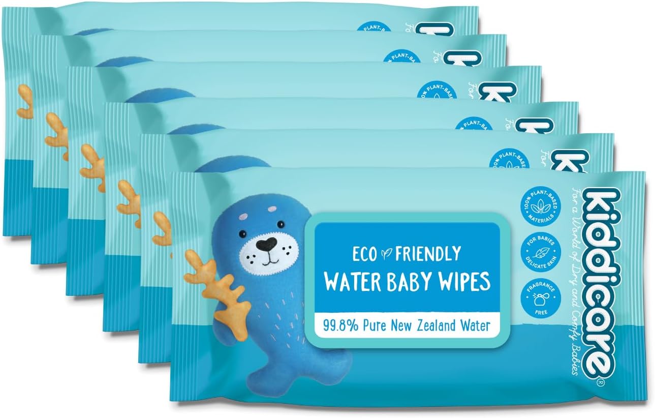 Kiddicare Baby Wipes Eco-Friendly Water Based - 420 Wipes (Pack of 6) | Extra Soft & Thick Cleansing Baby Wet Wipes | Alcohol-Free, Vitamin E Enriched |Gentle, Sensitive Skin-Friendly Travel Pack.