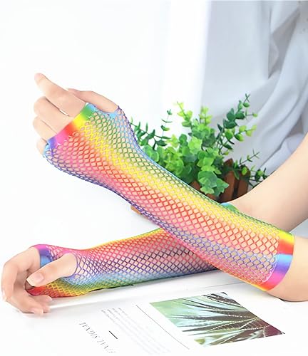 Miniatura 5 de Guantes de red elásticos sin dedos, accesorios de fiesta de los años 80, disfraz de malla con lazo para el dedo para mujer