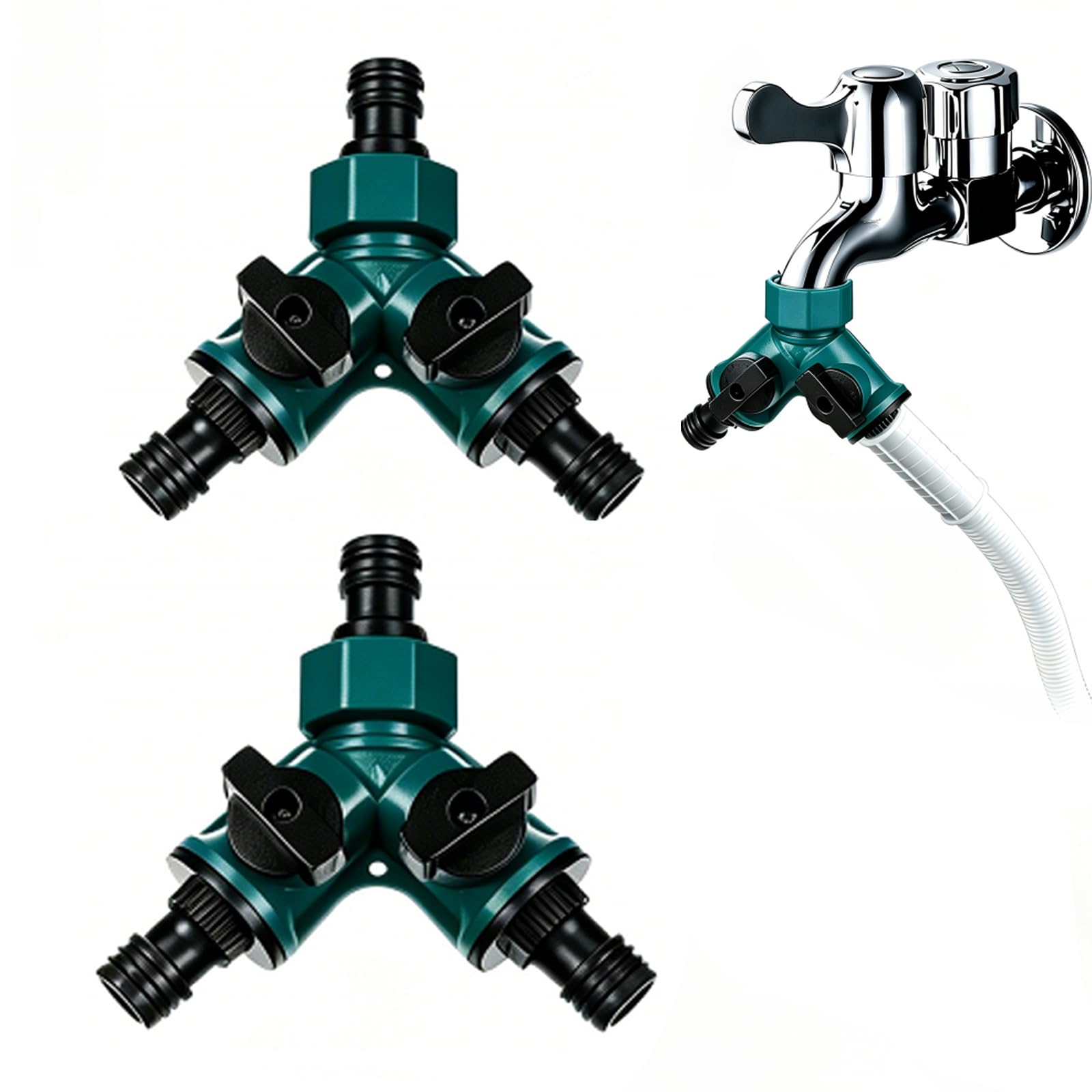 2-Piece Tap Connector for Water Pipe, Plastic 2 Way Hose Splitter with Independent Valves, Leak-Proof Pipe Connector Joint for Garden Irrigation-picture-30