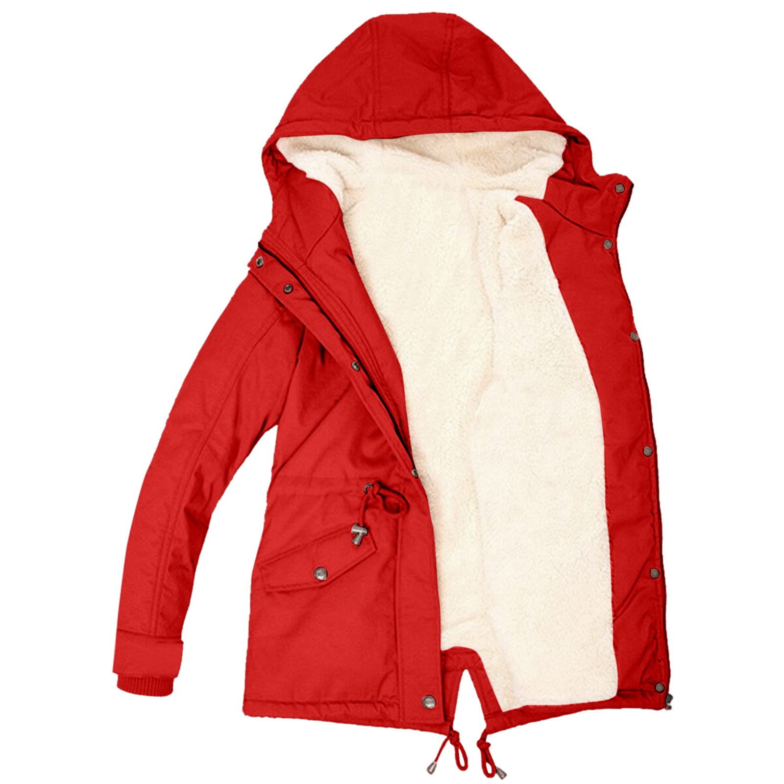 Generisch 2026 Abrigo de invierno para mujer de talla grande Chaqueta de mujer Ropa de exterior gruesa Abrigo con capucha forrado Abrigo cálido Trench para mujer (rojo, XXL)