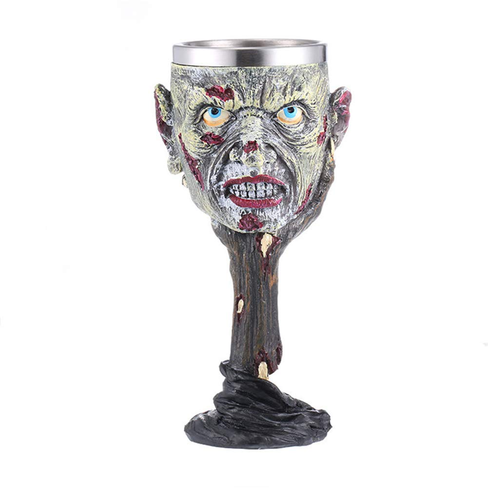 Tvoip Horrible Resin Stainless Steel Skull Goblet Retro Claw Wine Glass Gothic Cocktail Glasses Wolf Whiskey Cup Party Bar Drinkware (Skull3)