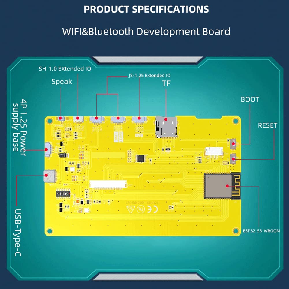 QUR ESP32-S3 Flash Smart Display MCU WIFI moduł Bluetooth 7-calowy RGB LCD TFT HMI 8M PSRAM 16M ( dotyku)