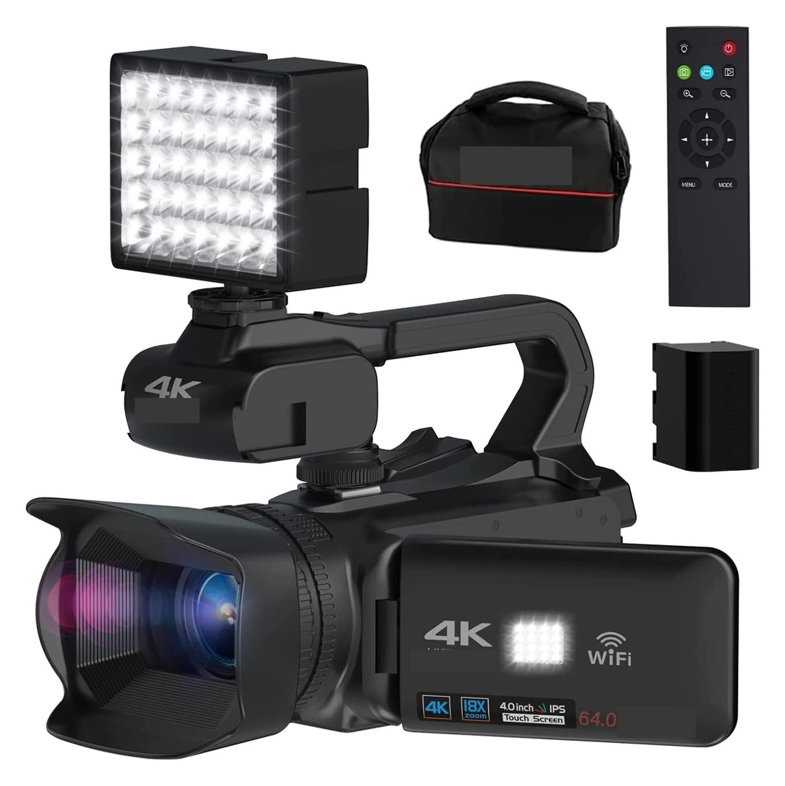 64MP Vlog Videocámara 4K HD Fotografía Cámara de Video Transmisión en Vivo 18X Zoom AF Grabadora Digital Girar Pantalla táctil(NO SD Card,with Wireless Mic)