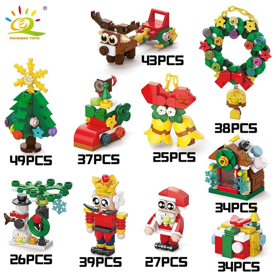 Image of Building Blocks Bricks Set, Build, Learn and Play, Construction, Educational Interactive Creative DIY Toy, Compatible with All Major Brands (10 in 1, Merry Christmas Santa Xmas, 352 Pcs)