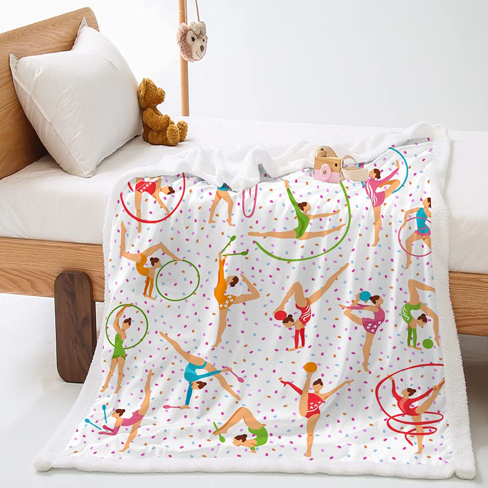 Manta Felpa de Sofá Reversible Cobijas de Invierno Grandes Infantil Adulto Impresión de 3D Bedding Manta de Felpa Suave Oficina Mantas de Cama (Gimnasia rítmica,150x130cm)