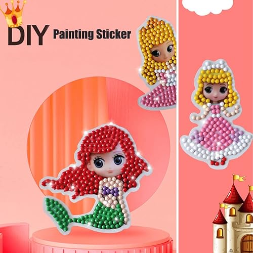 Miniatura 7 de FLYSONG Kits de Arte de Diamantes para Niños, 5D DIY 24 PCS Pegatinas de Arte de Diamantes de Mosaico de Dibujos Animados de Princesa Kits de Arte