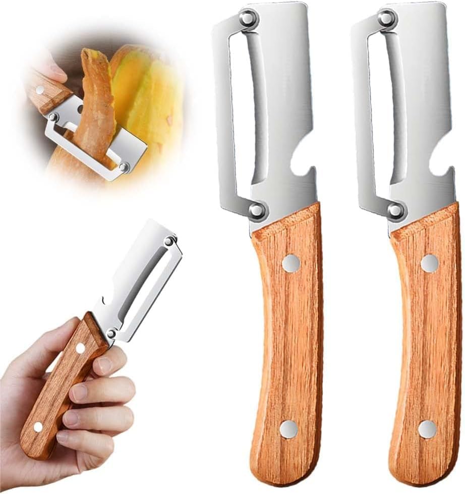 Premium Vegetable Peeler with Wooden Handle and Bottle Opener: 2-...