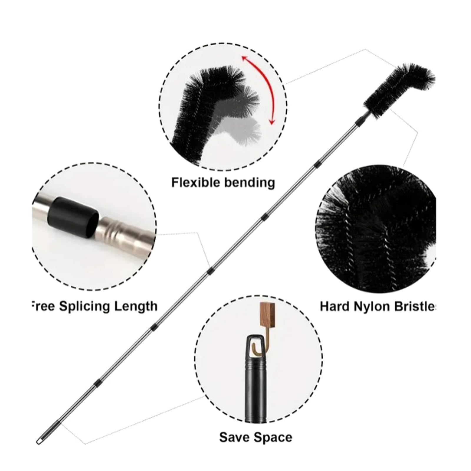 Juego de herramientas profesionales de limpieza de canalones con mango antideslizante, ideal para patio, techo, drenaje de gas y mantenimiento de pared, eficiente limpiador de drenaje de cabezal de