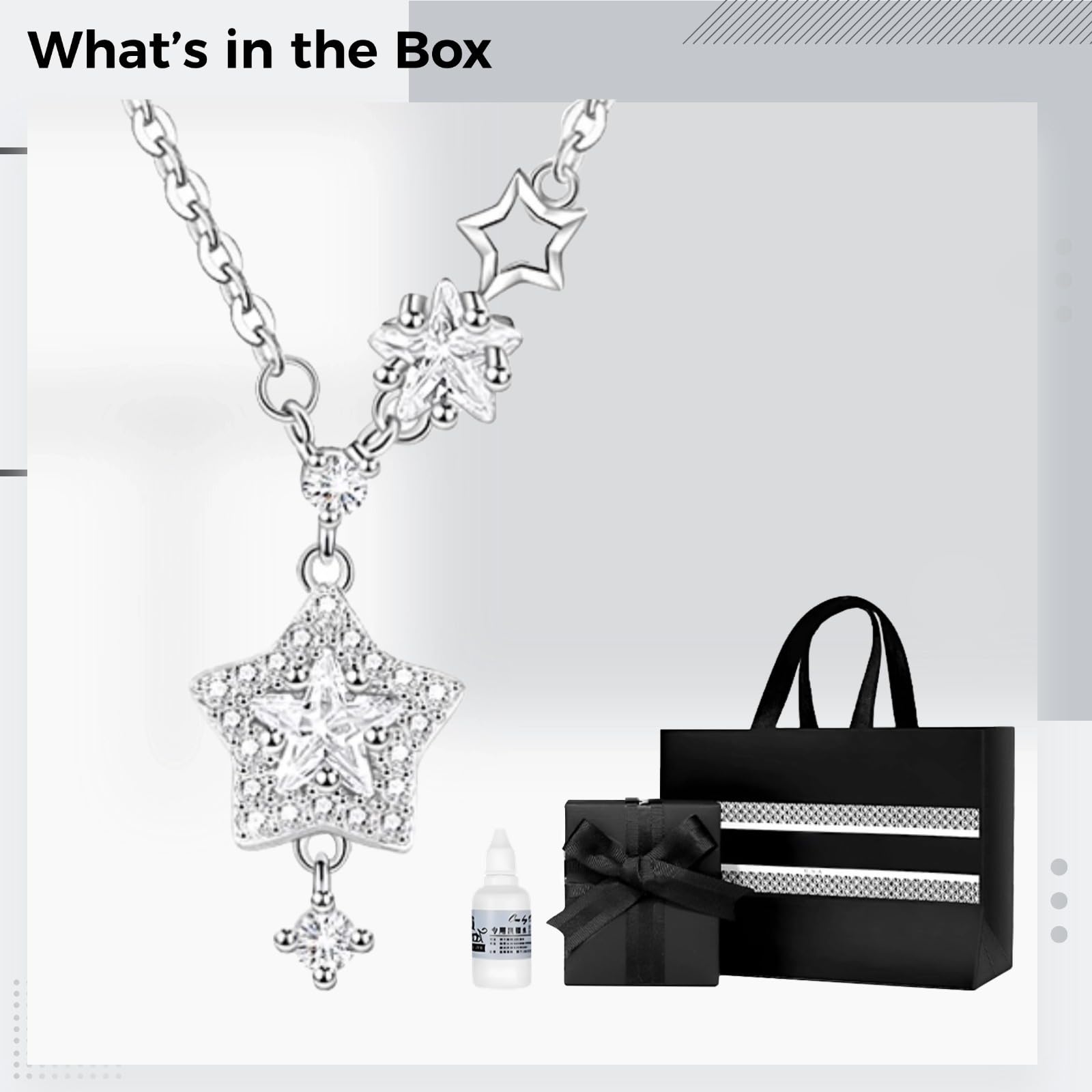 Collar de plata de ley 925, colgante minimalista de estrella de circonita, cadena ajustable, diseño de estrella de cristal, incluye caja de regalo, bolsa de sellado, paño de pulido de plata