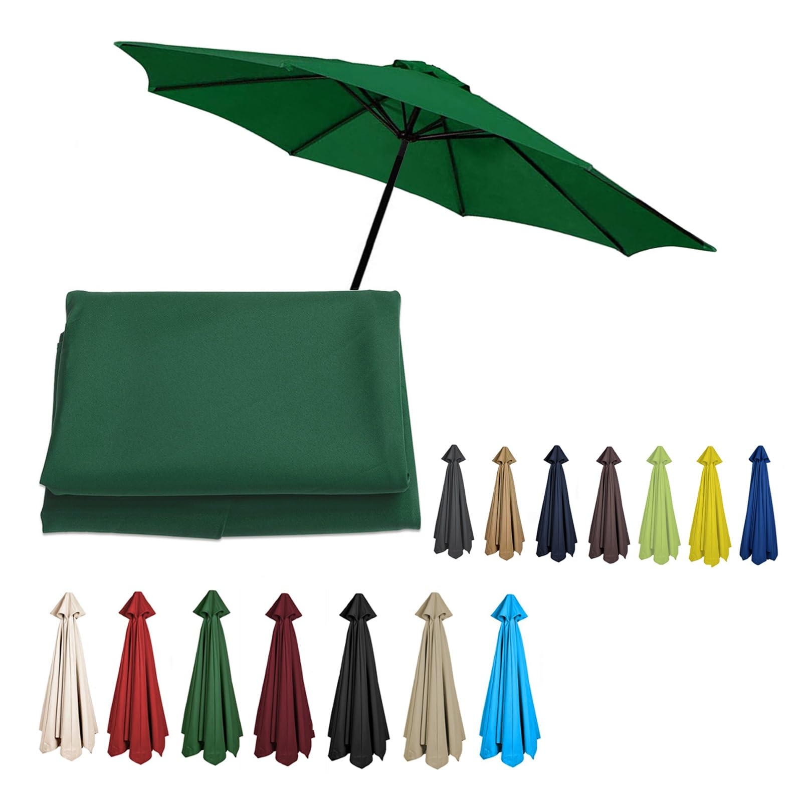 2/2.3/2.5/2.7/3/3.50m Replacement Garden Parasol Canvas 6/8 Ribs Replacement Canopy For Parasol Umbrella Replacement Cloth(Dark green,8.2ft (250cm)/6 Ribs)