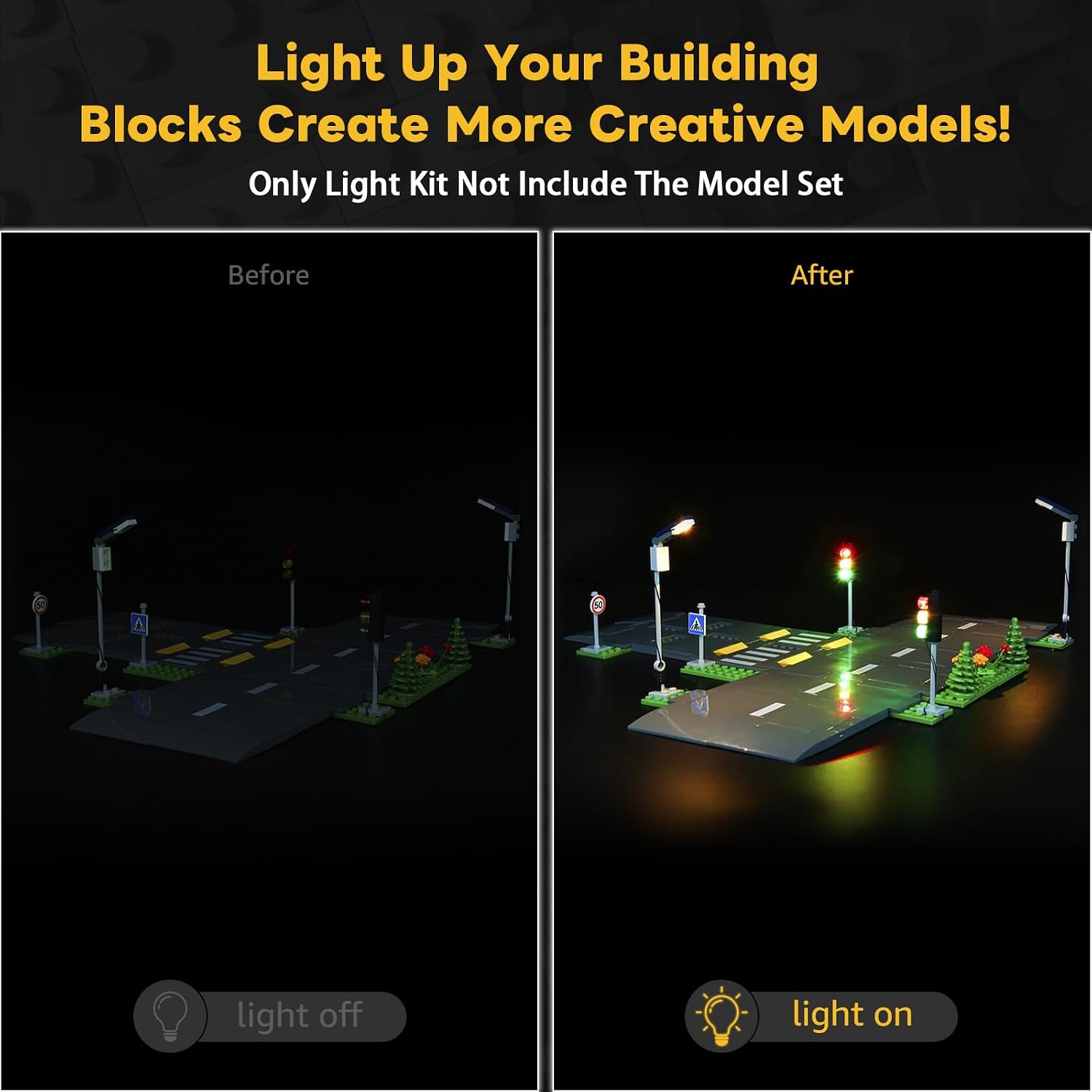 Kyglaring LED Lighting Kit Compatible with Lego City Road Plates 60304 Building Blocks, Upgraded Light Accessories for Lego Street Plates Building Set (Lights Only, No Model Sets)