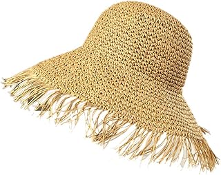 Summer Brown Tassels Beach Hat Women Large Brim Crochet Sunshade Beach Cap Holiday Travel Foldable Straw Woven Sun Hat