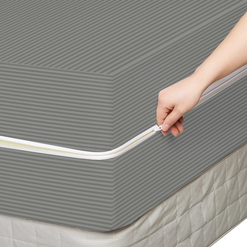VAS COLLECTIONS Premium Cotton Mattress Cover/Protector with Zipper Chain|Provides All Around Protection with 360° Encasing |Double- 60 x 78 inches (5 x 6 ft) - Pack of 1 -Grey-image-4