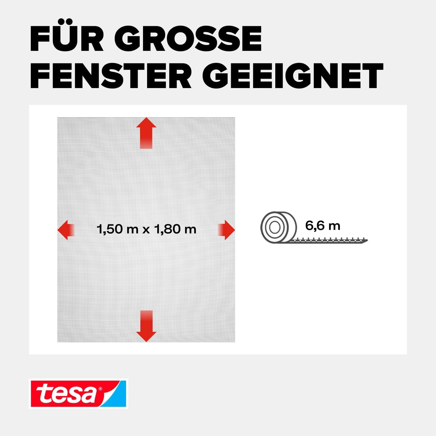 tesa Insect Stop Standard Fliegengitter für Fenster - Insektenschutz zuschneidbar - Mückenschutz ohne Bohren (3 Stück, Anthrazit (Durchsichtig), 1,5m:1,8m)