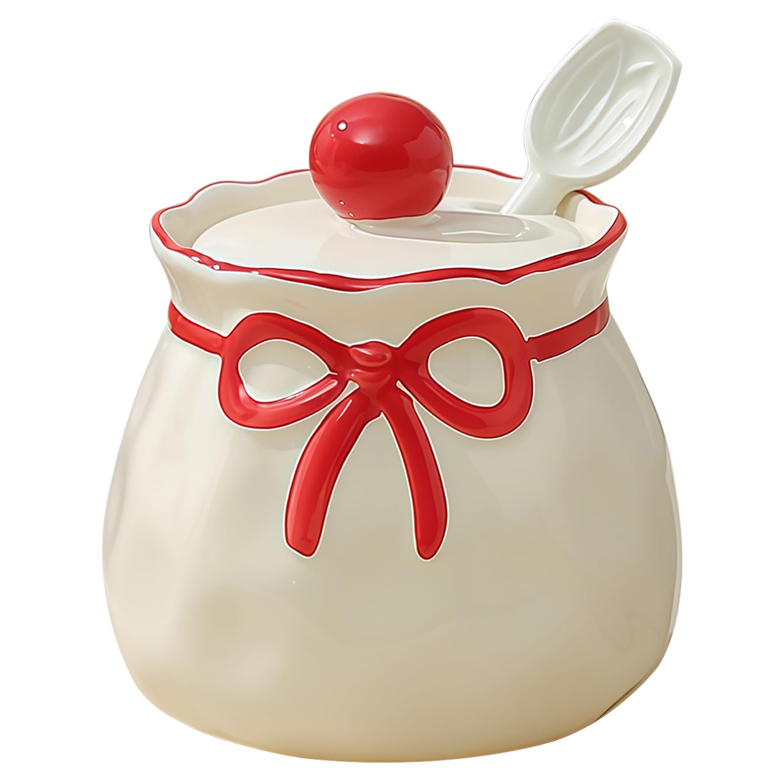 Jaamyears Red Cute Sugar Bowl With Lid And Spoon 500Ml Sugar Holder For Coffee Bar