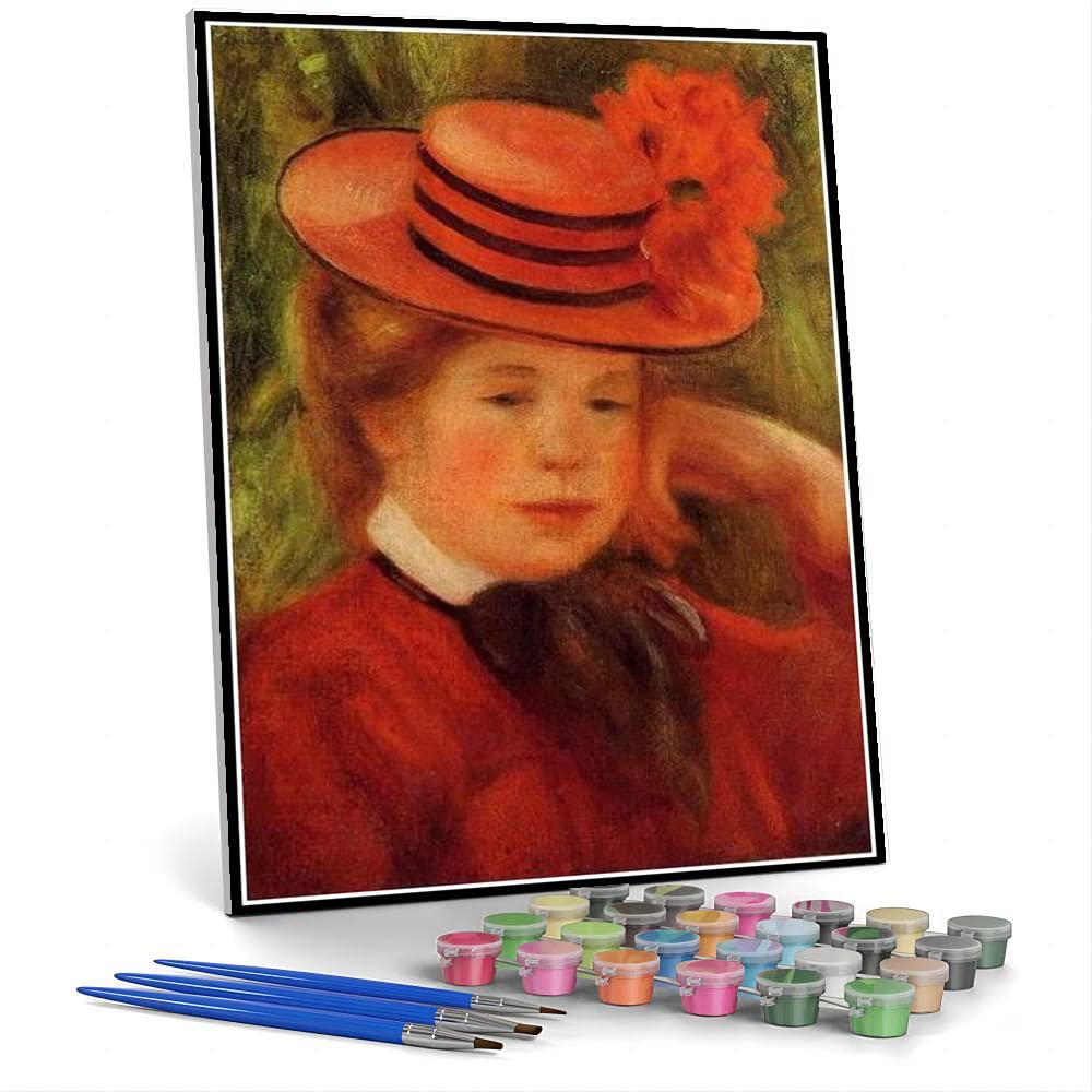 油絵 赤い帽子の少女