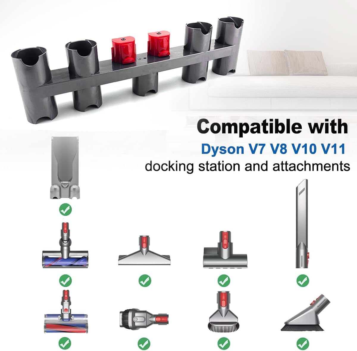 Accessory Holder Compatible with Dyson V7 V8 V10 V11 Vacuum Cleaner Wall Mount Tool Holder Organizer Attachment Holder,Use On Docking Station Or On Wall