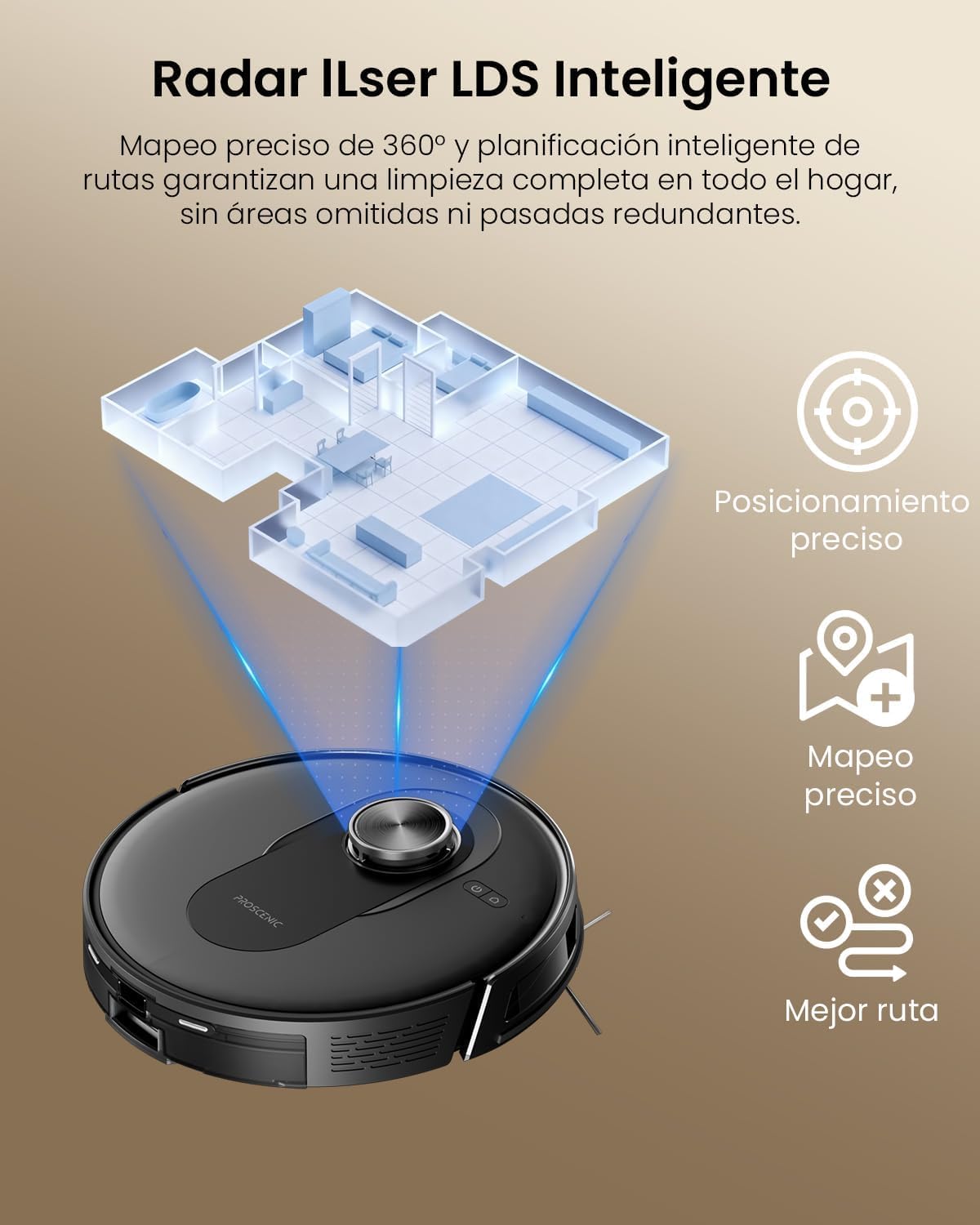 Proscenic Q8 MAX+ Robot Aspirador y Fregasuelos Potente 8000Pa/200 Min, con Navegación LDS y Auto-Evasión de Obstáculos, 3L Base de Autovaciado, por App/Remoto/Voz, Moqueta/Pelo de Mascotas/Suelos