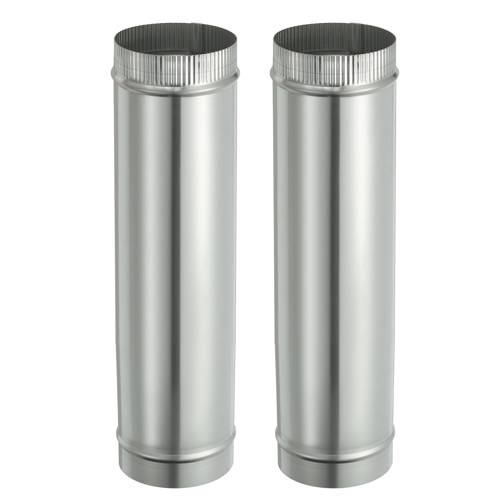 PATIKIL 5 x 20 Inch Round Dryer Duct, 2PCS Galvanized Steel Crimped Straight Air Vent Duct Extension Coupler Pipe Adapter Connector for HVAC Dryer Hood Ventilation Chimney, Silver