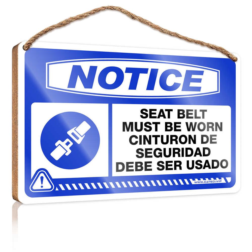 HMQW Hanging Wooden Plaque Notice Seat Belt Must Be Worn Bilingual Wooden Sign Spring Porch Sign Front Door Hanging Decor(23X35CM)