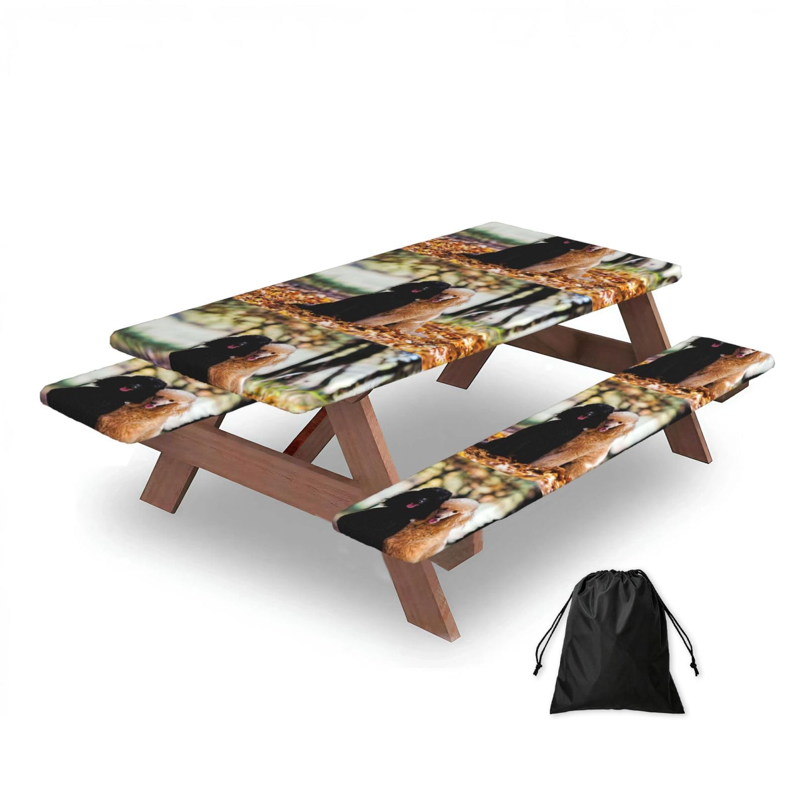 Dopklna As Picture Two Royal Poodle Autumn, Picnic Table Cover With Bench Covers -Waterproof Elastic Fitted Tablecloth For Garden Camping Patio 76X152cm