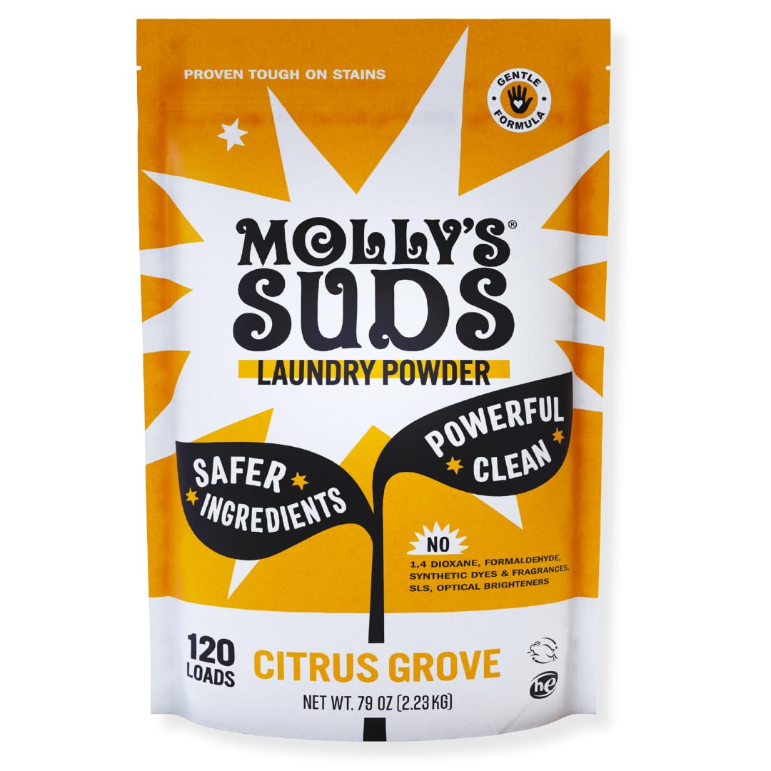 Molly's Suds Original Laundry Detergent Powder | Clean Laundry Detergent Powder for Sensitive Skin | Simple, Effective Ingredients, Stain Fighting | 120 Loads (Citrus Grove)