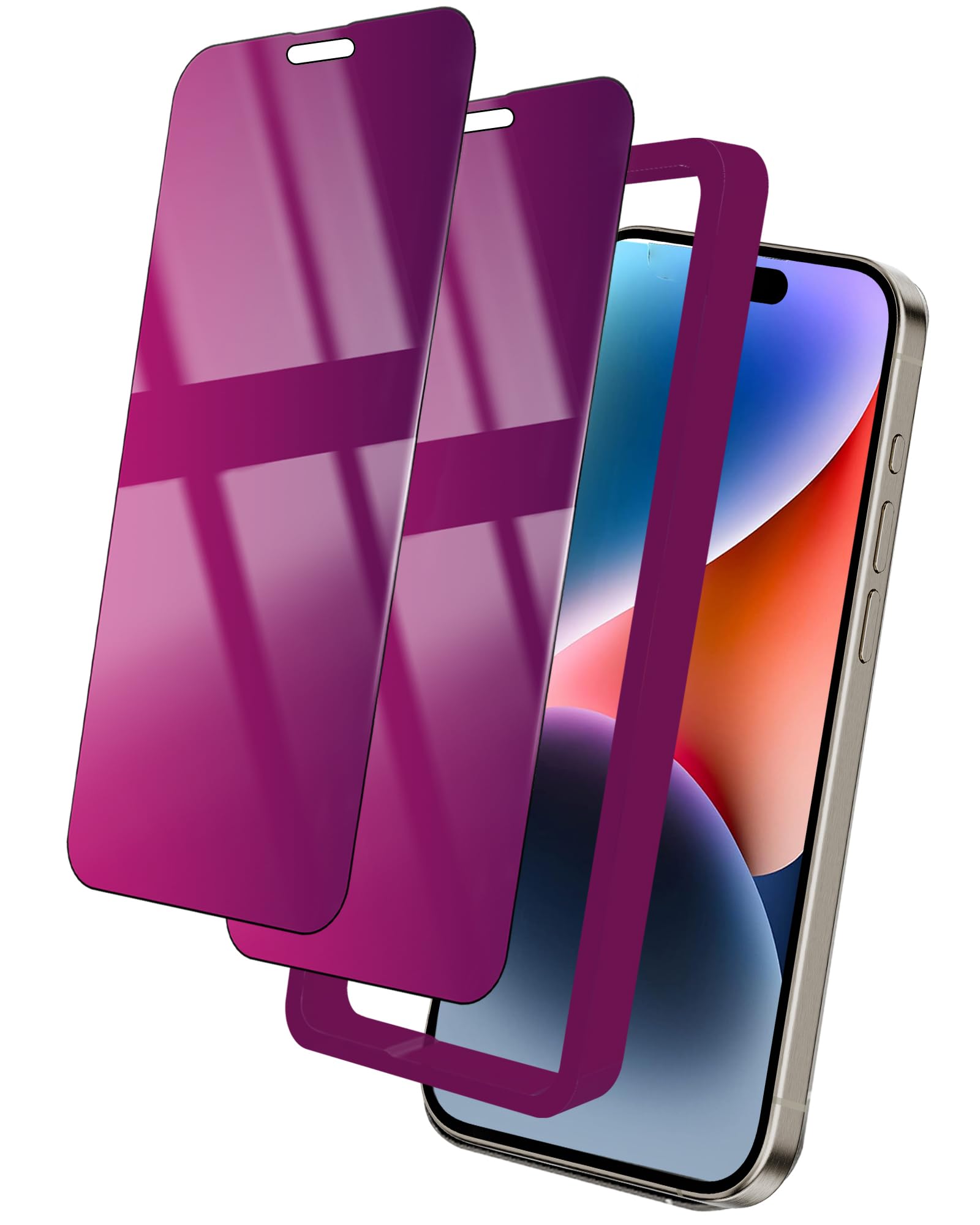 for iPhone 14/13 Pro/13 Privacy Screen Protector, 9H Tempered Glass [Gradient-Purple] [Easy Installation Frame] [Anti-Blue Light] Private for iPhone 13Pro 6.1''-2 Pack